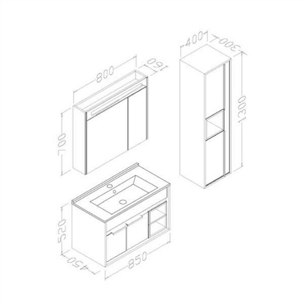 Aquanil Napoli 85 cm Beyaz-Antrasit Beyaz Lavabolu Banyo Dolabı