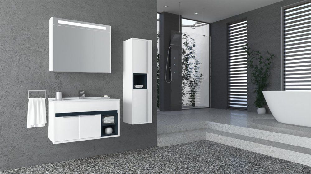 Aquanil Napoli 85 cm Beyaz-Antrasit Beyaz Lavabolu Banyo Dolabı