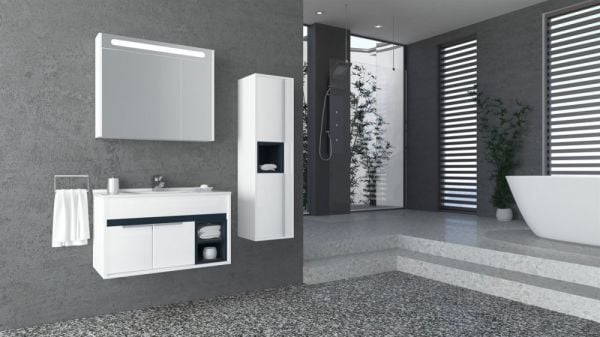 Aquanil Napoli 85 cm Beyaz-Antrasit Beyaz Lavabolu Banyo Dolabı