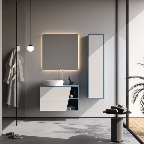 Smart Riva 80 cm Mat Güvercin Mavisi Banyo Dolabı