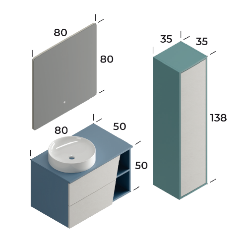 Smart Riva 80 cm Mat Güvercin Mavisi Banyo Dolabı