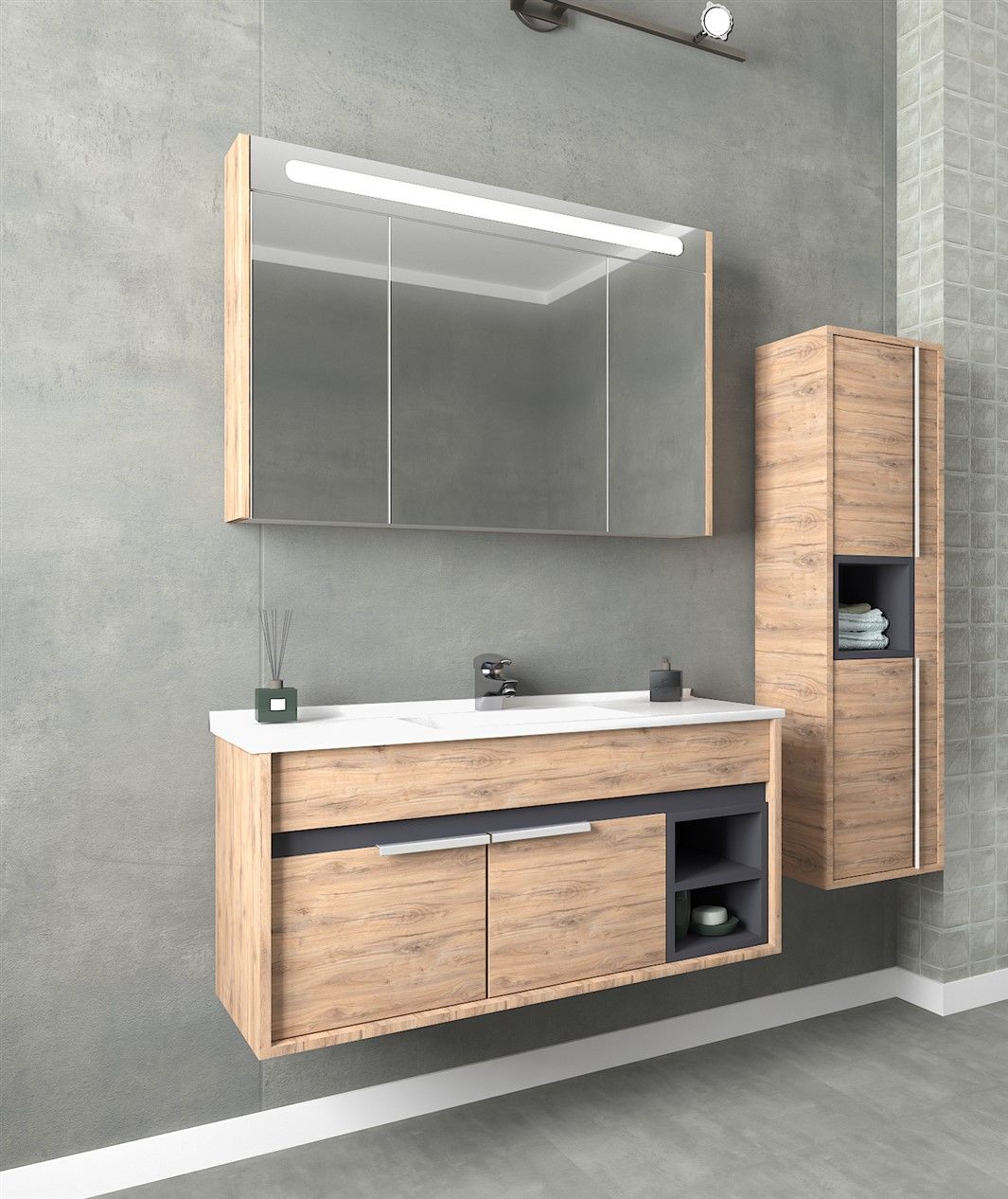 Aquanil Napoli 100 cm Dorado-Antrasit Beyaz Lavabolu Banyo Dolabı