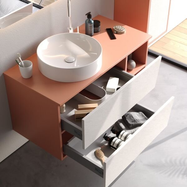 Smart Riva 100 cm Mat Bej Kırmızı Banyo Dolabı