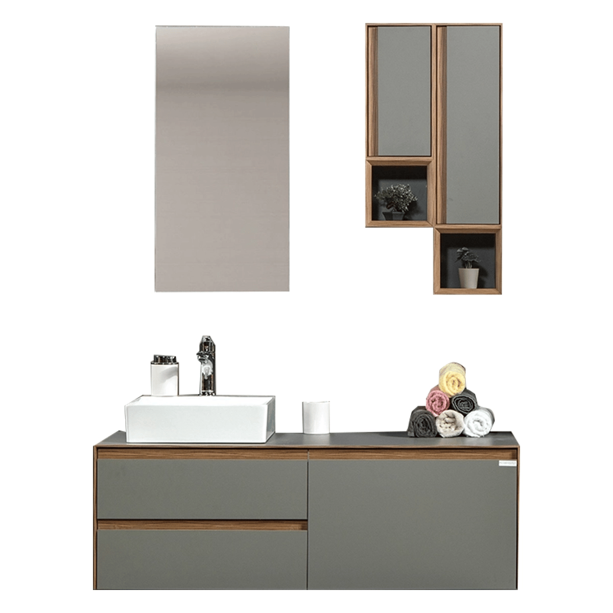 Bagnora Sharp Stone Gri 120 cm Mdf Banyo Dolabı
