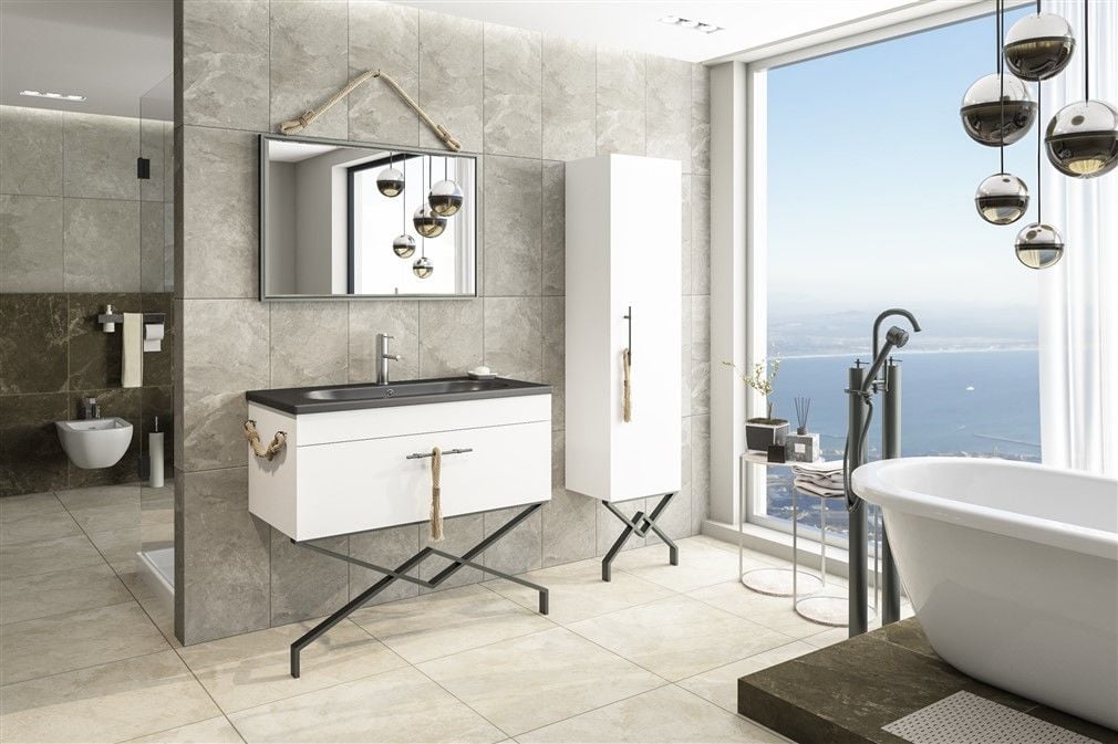 Aquanil London 100 cm  Banyo Dolabı Beyaz