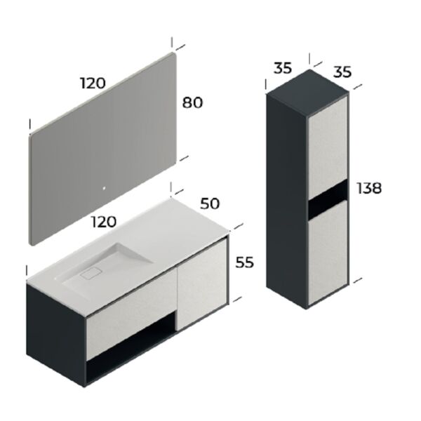 Smart Duru 120 cm Mat Antrasit Banyo Dolabı