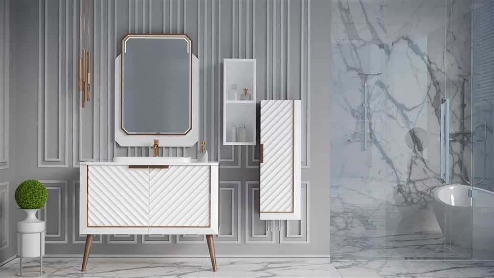 Aquanil Migella 100 cm  Banyo Dolabı Beyaz-Meşe