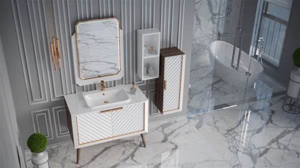 Aquanil Migella 100 cm  Banyo Dolabı Beyaz-Meşe