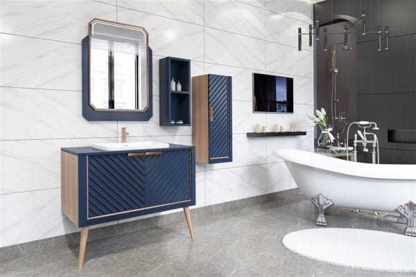 Aquanil Migella 100 cm  Banyo Dolabı Lacivert-Meşe