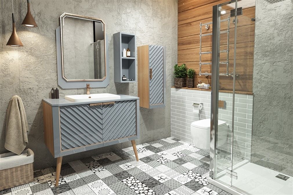 Aquanil Migella 100 cm  Banyo Dolabı Gri-Meşe