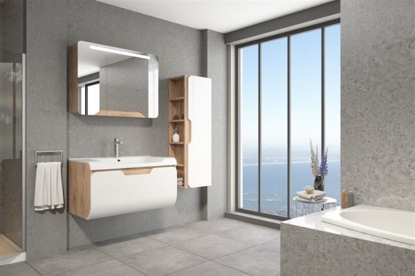 Aquanil Tales 100 cm  Banyo Dolabı Dorado-Beyaz