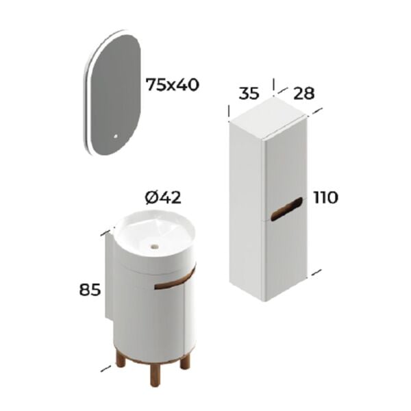 Smart Masal 42 cm Mat Beyaz Banyo Dolabı