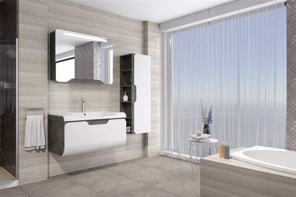 Aquanil Tales 100 cm  Banyo Dolabı Padova-Beyaz