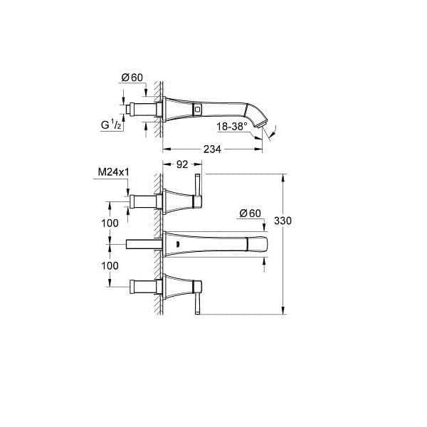 GROHE Grandera 3 Delikli Ankastre Lavabo Bataryası Krom-Altın