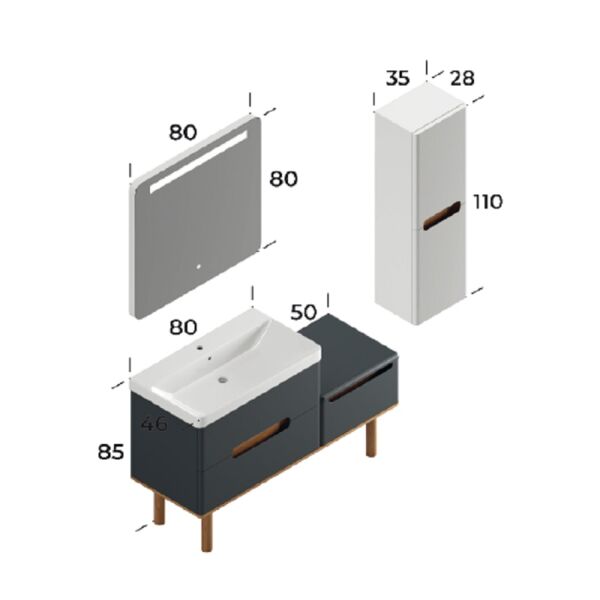 Smart Masal 130 cm Mat Antrasit Banyo Dolabı