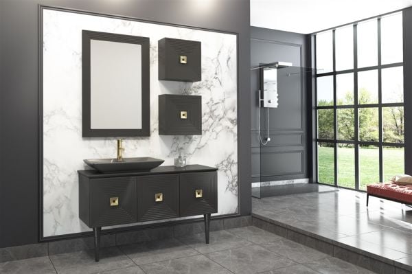 Aquanil Mostar 120 cm Antrasit Lavabolu Banyo Dolabı Siyah