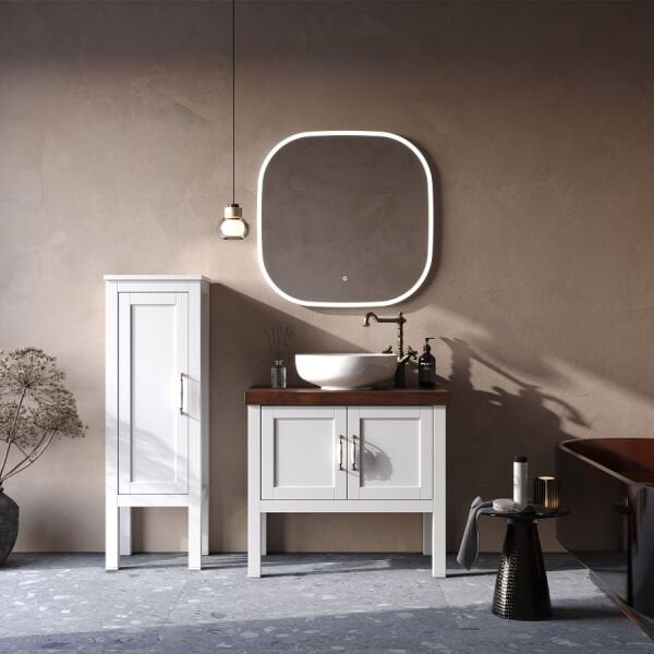 Smart London 85 cm Mat Beyaz Banyo Dolabı