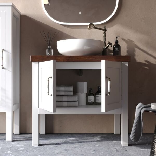 Smart London 85 cm Mat Beyaz Banyo Dolabı