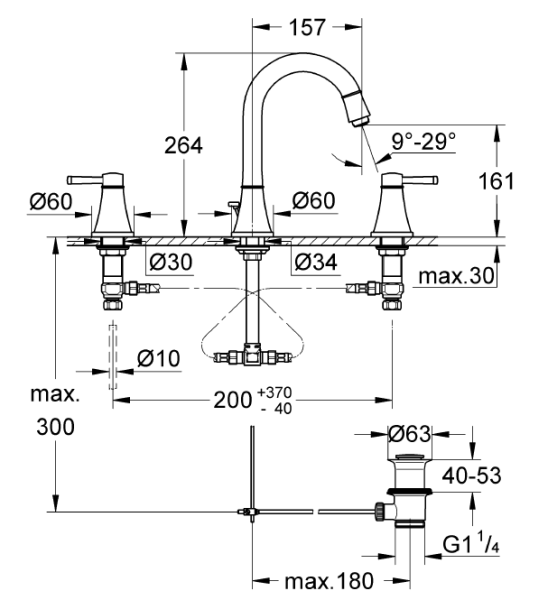 Grohe Grandera 3 Delikli Lavabo Bataryası Sifon Kumandalı
