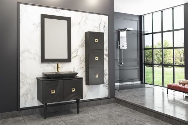 Aquanil Mostar 80 cm Antrasit Lavabolu Banyo Dolabı Siyah