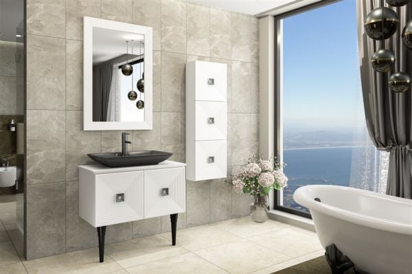 Aquanil Mostar 80 cm Antrasit Lavabolu Banyo Dolabı Beyaz