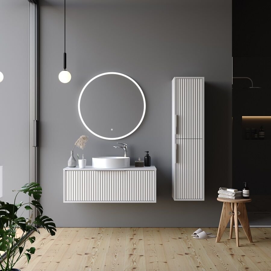 Smart Hole 100 cm Mat Beyaz Banyo Dolabı