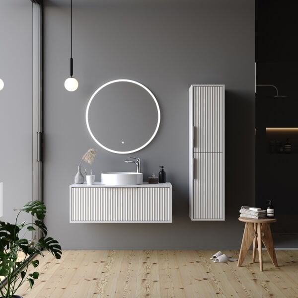 Smart Hole 100 cm Mat Beyaz Banyo Dolabı