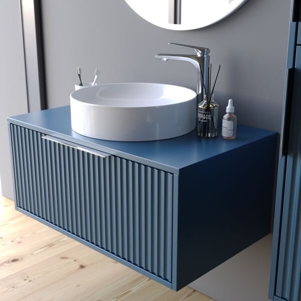 Smart Hole 85 cm Mat Soft Mavi Banyo Dolabı