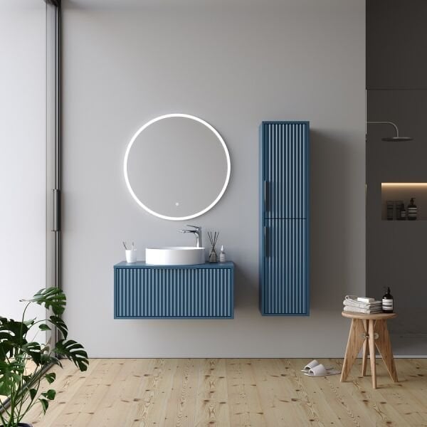 Smart Hole 85 cm Mat Soft Mavi Banyo Dolabı
