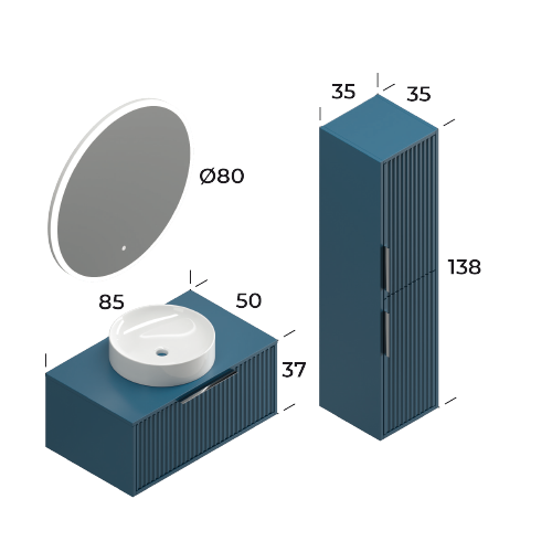Smart Hole 85 cm Mat Soft Mavi Banyo Dolabı