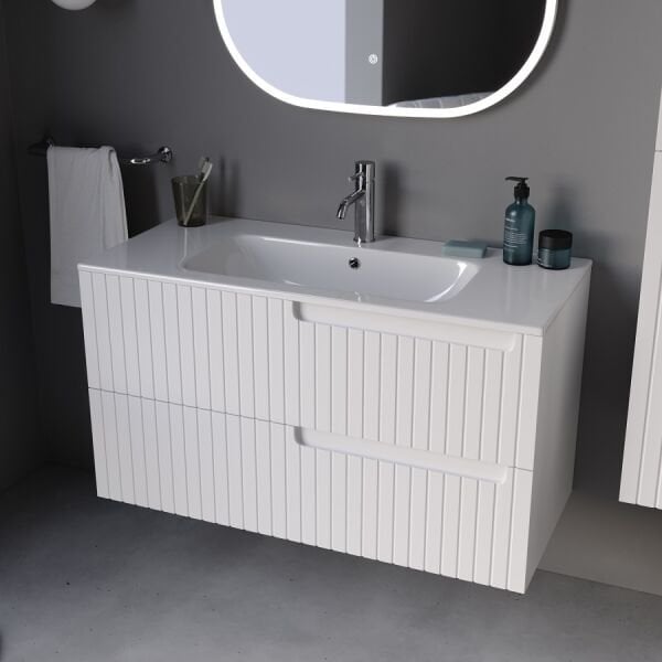 Smart Enza 100 cm Mat Beyaz Banyo Dolabı