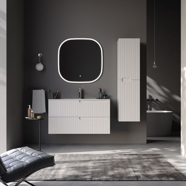 Smart Enza 100 cm Mat Beyaz Banyo Dolabı