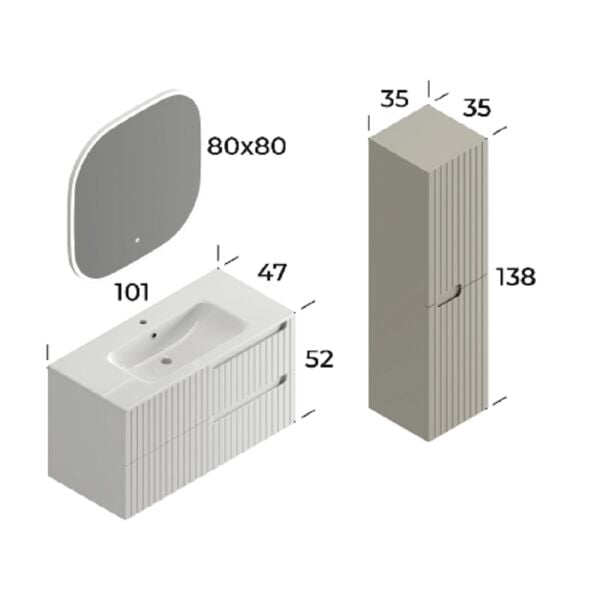 Smart Enza 100 cm Mat Beyaz Banyo Dolabı