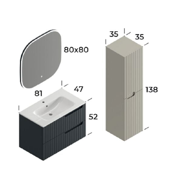 Smart Enza 80 cm Mat Antrasit Banyo Dolabı