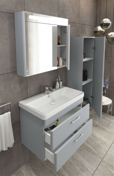 Aquanil Maria 80 cm  Banyo Dolabı Window Gri