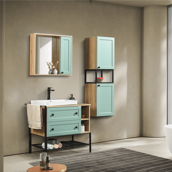 Bagnora Practical Mint Yeşil 96 cm Mdf Banyo Dolabı
