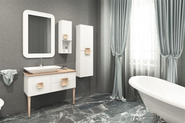 Aquanil Zürih 100 cm Beyaz Lavabolu  Banyo Dolabı Beyaz