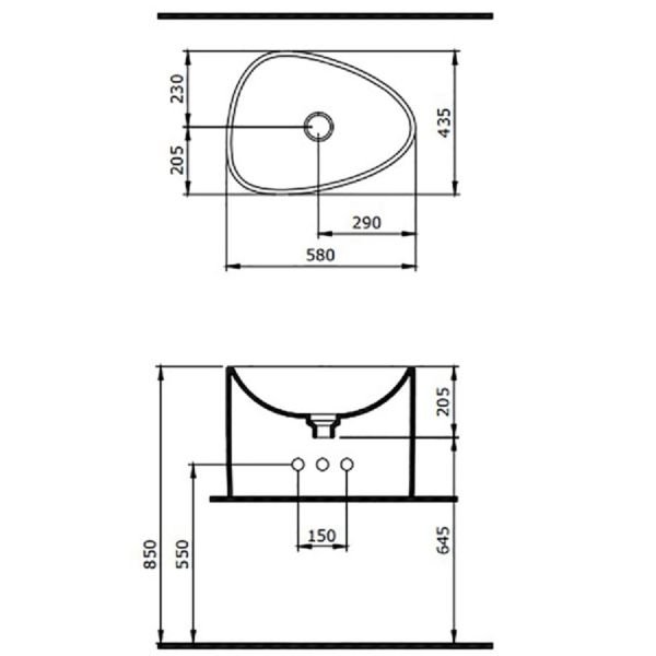 BOCCHİ Etna Tezgah Üstü Monoblok Lavabo  Parlak Siyah