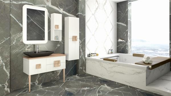 Aquanil Zürih 100 cm Antrasit Lavabolu  Banyo Dolabı Beyaz
