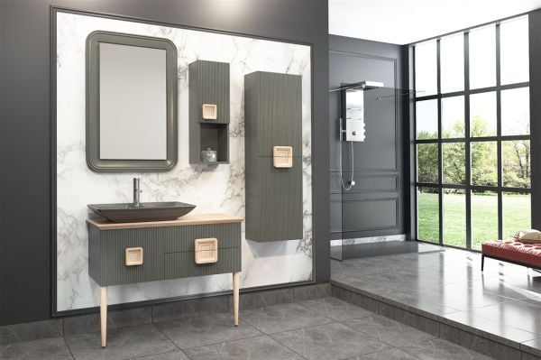 Aquanil Zürih 100 cm Antrasit Lavabolu  Banyo Dolabı Antrasit