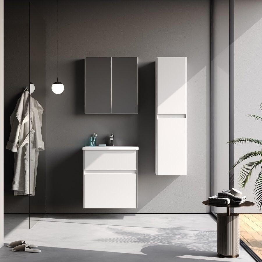 Smart Malaga 65 cm Mat Beyaz Banyo Dolabı