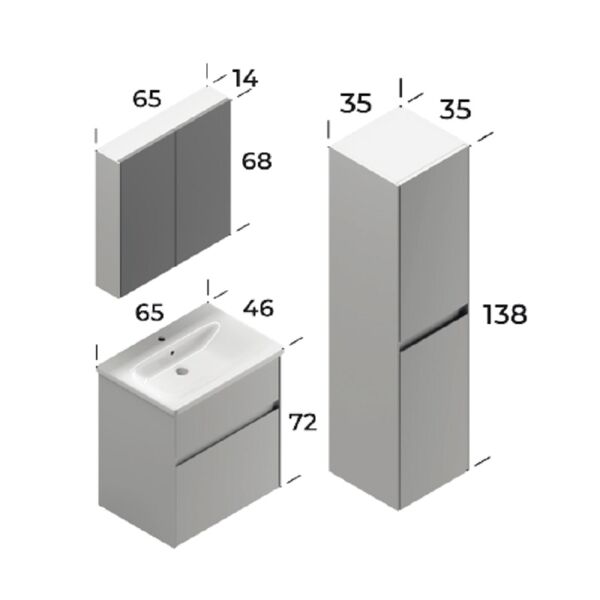 Smart Malaga 65 cm Mat Beyaz Banyo Dolabı