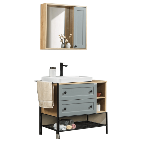 Bagnora Practical Gri 96 cm Mdf Banyo Dolabı
