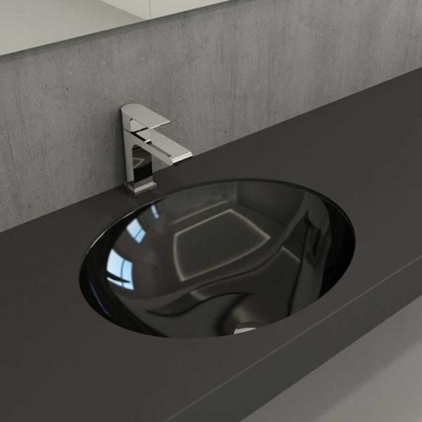 BOCCHİ Parma Tezgah Altı Lavabo 56 cm Parlak Siyah