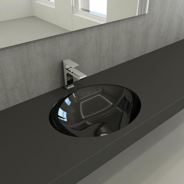 BOCCHİ Parma Tezgah Altı Lavabo 56 cm Parlak Siyah