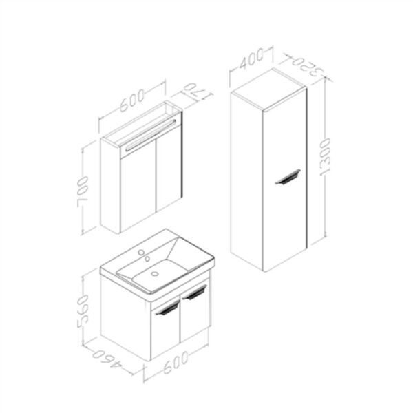 Aquanil Mauna 60 cm  Banyo Dolabı Gri