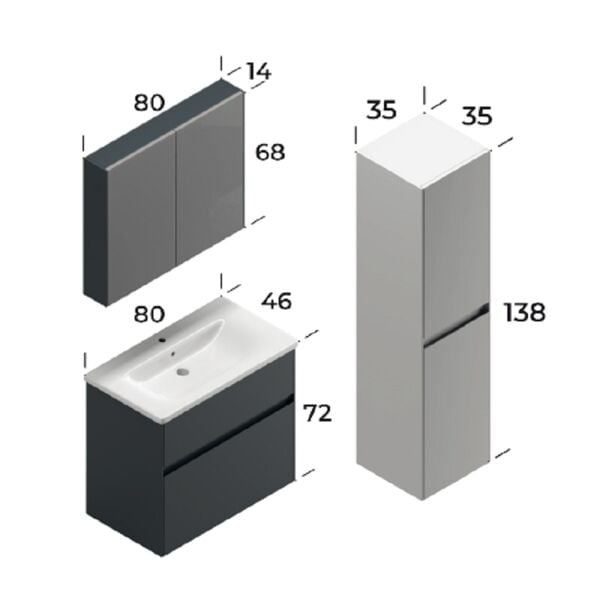 Smart Malaga 80 cm Mat Antrasit Banyo Dolabı