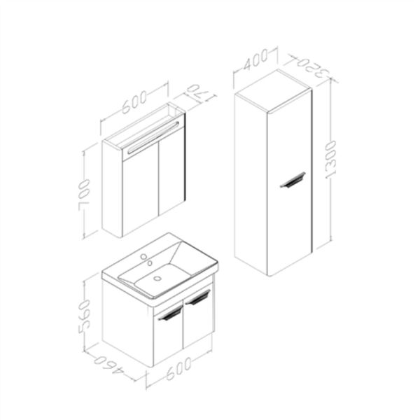 Aquanil Mauna 60 cm  Banyo Dolabı Antrasit