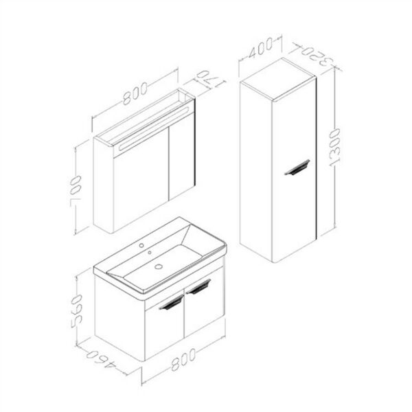 Aquanil Mauna 80 cm  Banyo Dolabı Beyaz