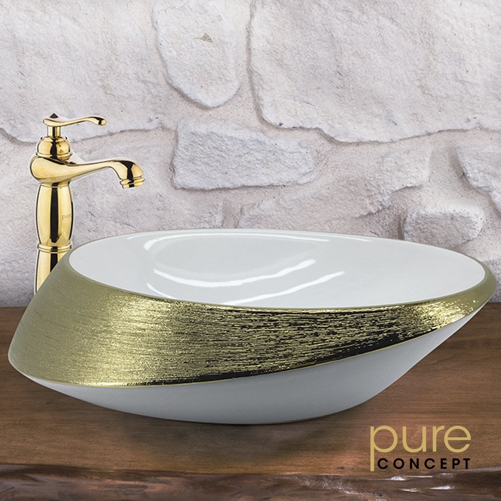Pure GW-503 Çanak Lavabo 52 cm Beyaz-Altın Sarı
